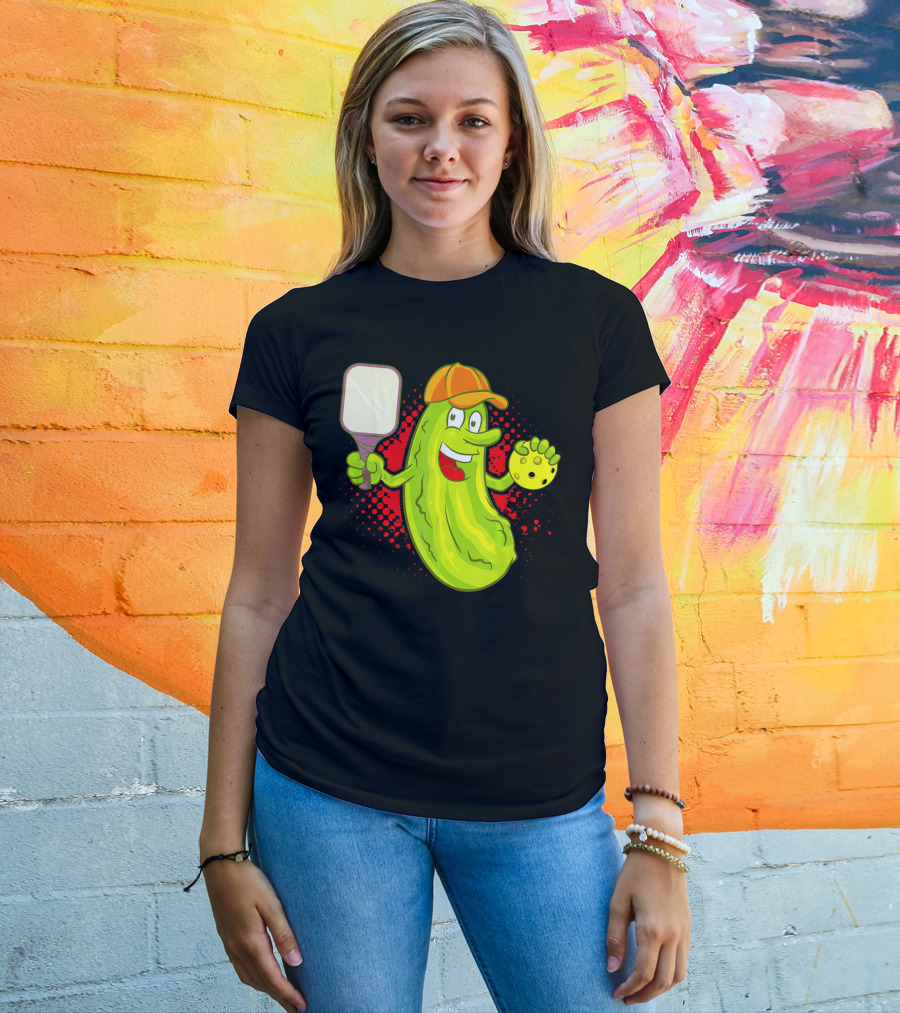 Pickleball Pickle Funny Humor With Paddle And Ball T-Shirt