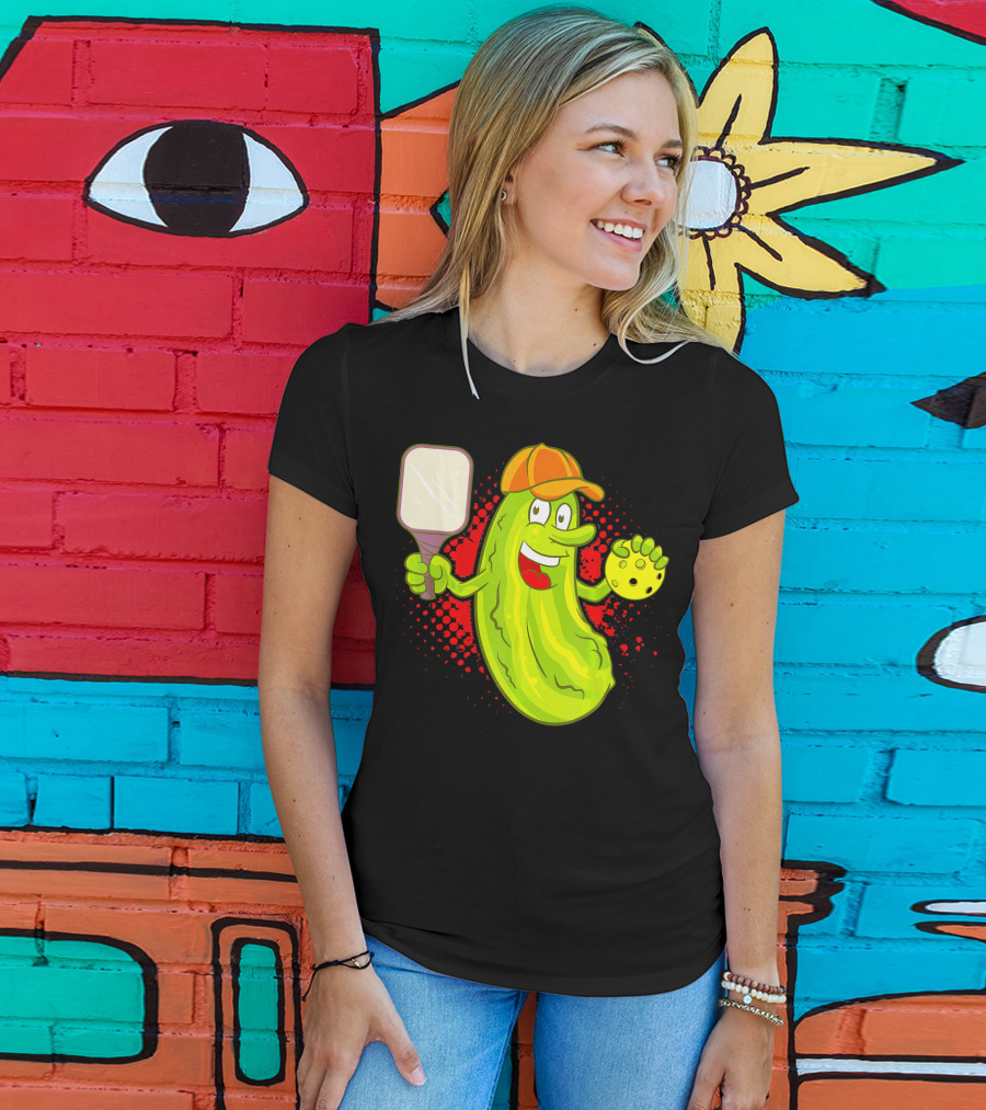 Pickleball Pickle Funny Humor With Paddle And Ball T-Shirt