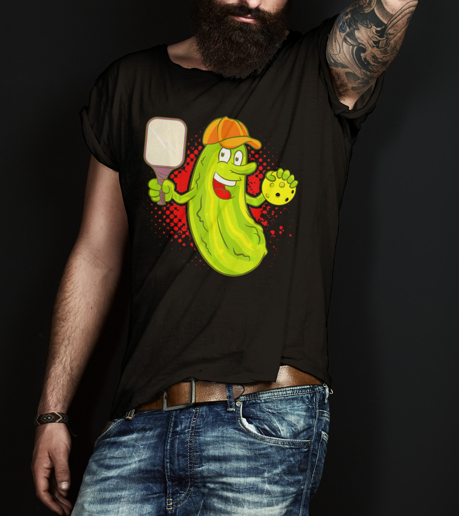 Pickleball Pickle Funny Humor With Paddle And Ball T-Shirt