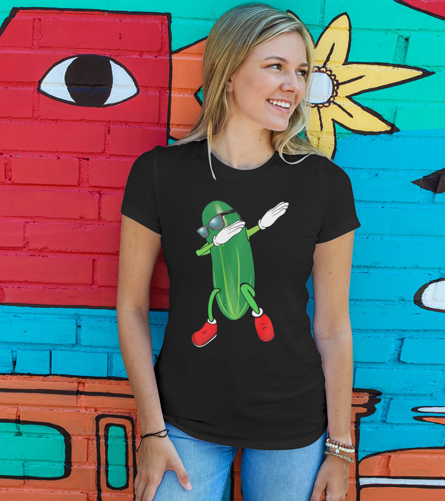 Dabbing Cucumber Pickle With Sunglasses And Red Shoes T-Shirt