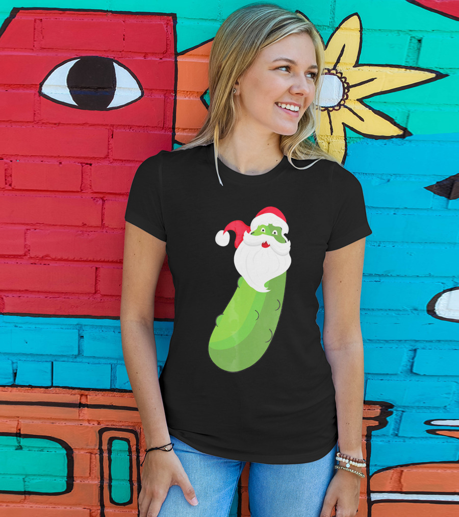 Lucky Pickle Funny Christmas Santa T-Shirt