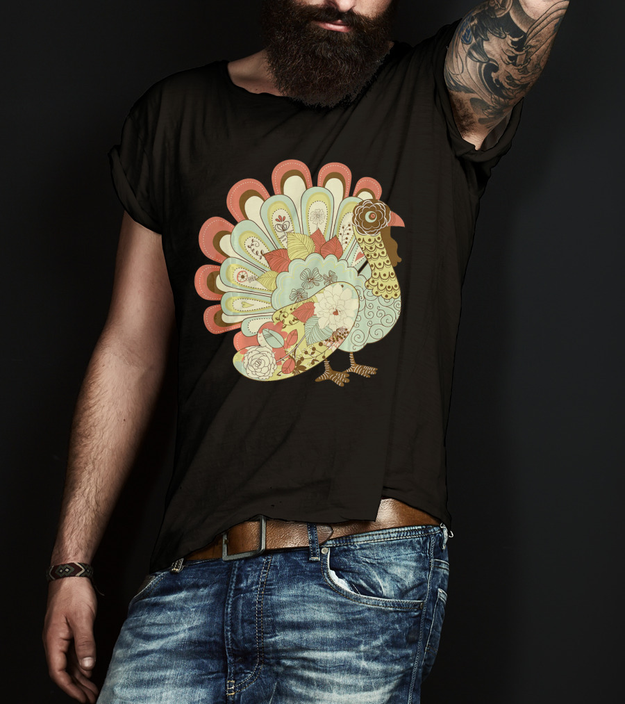 Retro Thanksgiving Turkey Vintage Floral T-Shirt