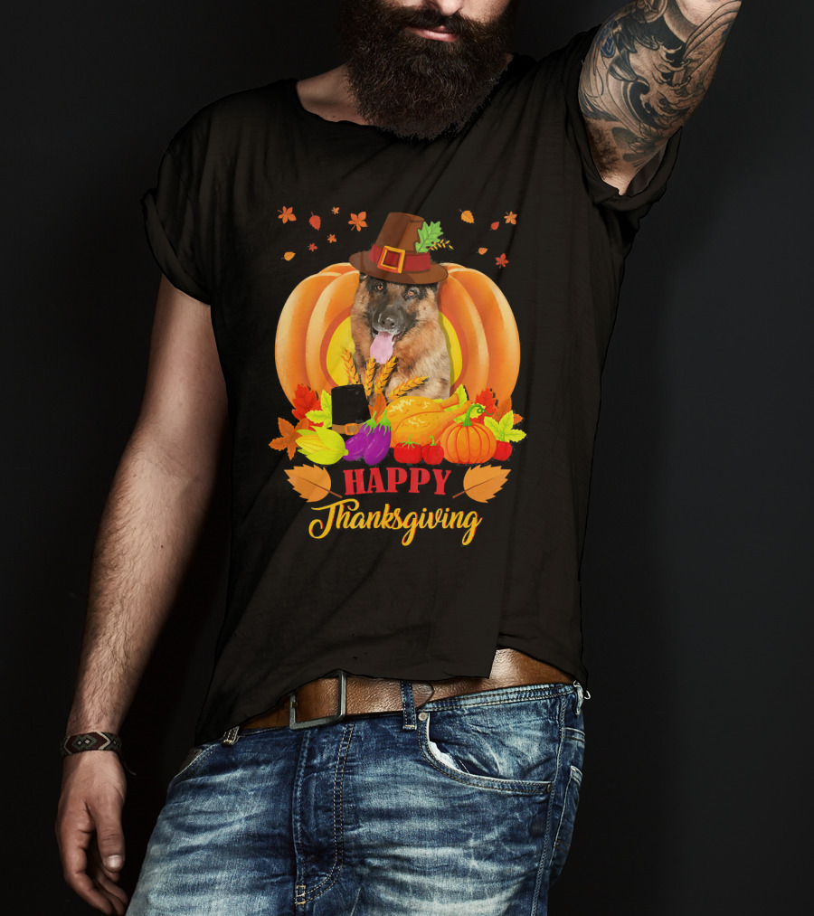 German Shepherd Happy Thanksgiving Pumpkin Harvest Dog T-Shirt