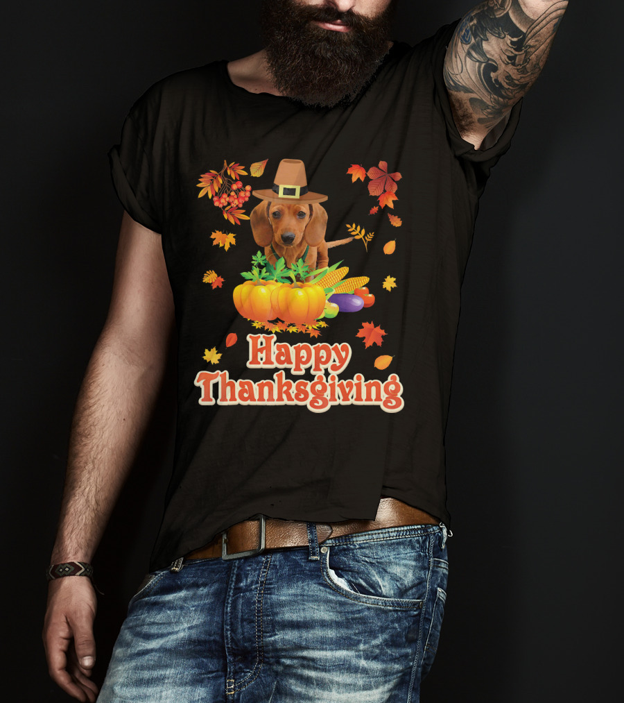 Happy Thanksgiving Dachshund Dog Pumpkin T-Shirt