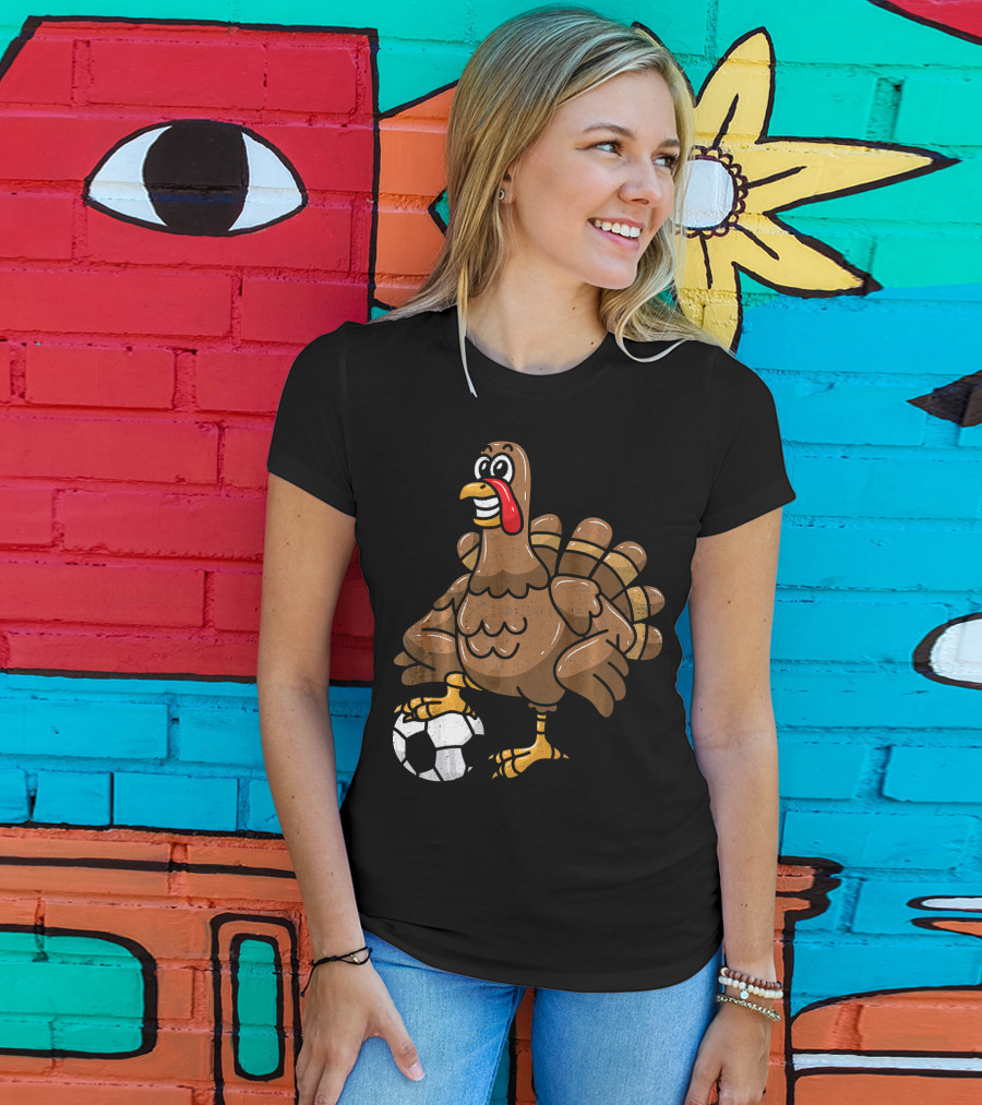 Thanksgiving Turkey Soccer Football Player T-Shirt