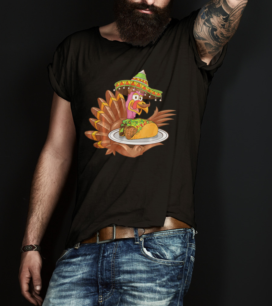 Cool Turkey Wearing Sombrero Holding Tacos T-Shirt