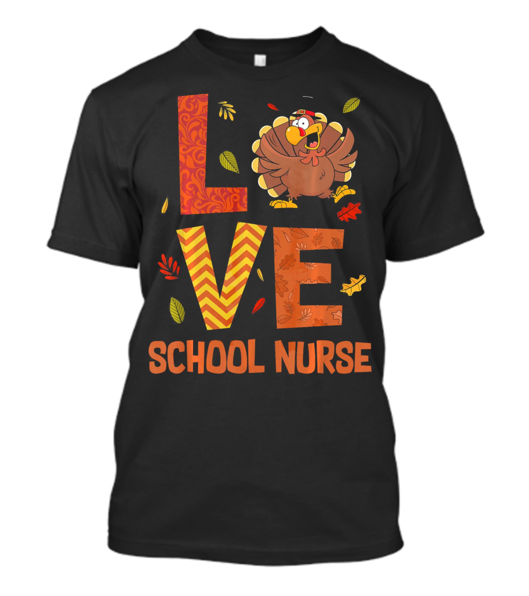 LOVE School Nurse Turkey Autumn Fall Thanksgiving T-Shirt