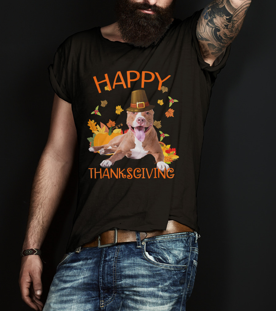 Happy Thanksgiving Pit Bull Turkey Funny Dogs T-Shirt
