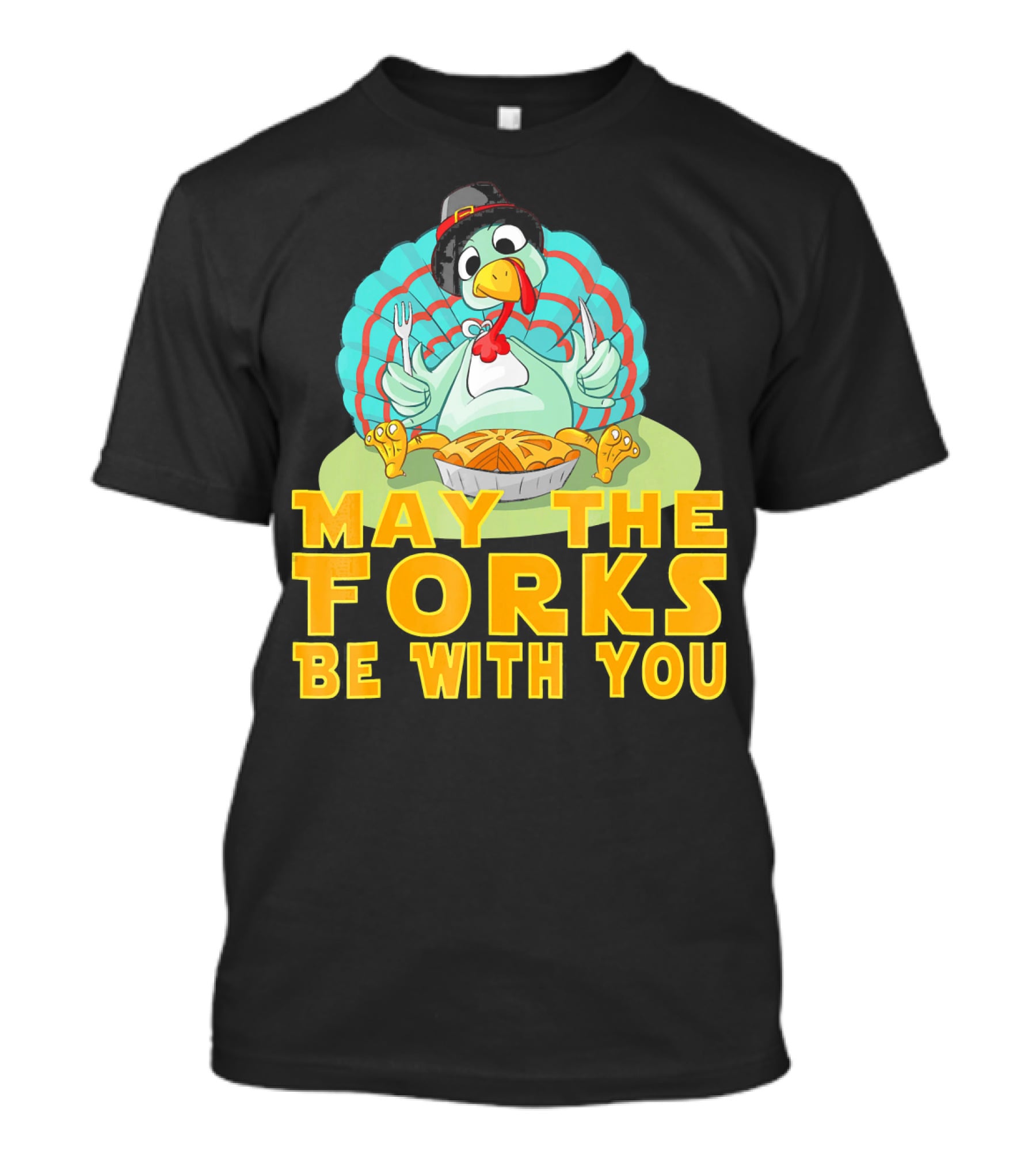 Cute Thanksgiving Turkey May The Forks Be With You Holiday T-Shirt