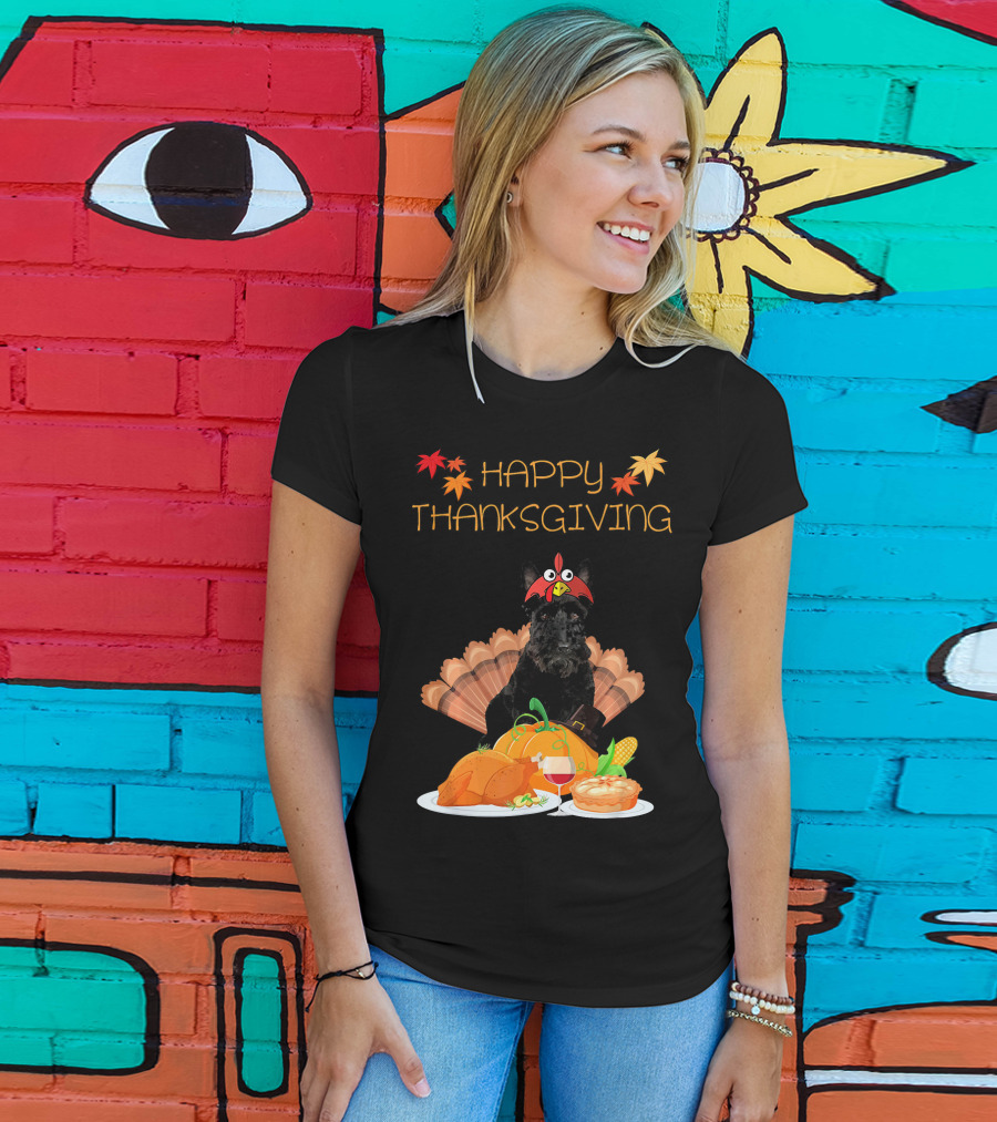Happy Thanksgiving Day Scottish Terrier Turkey Feast T-Shirt
