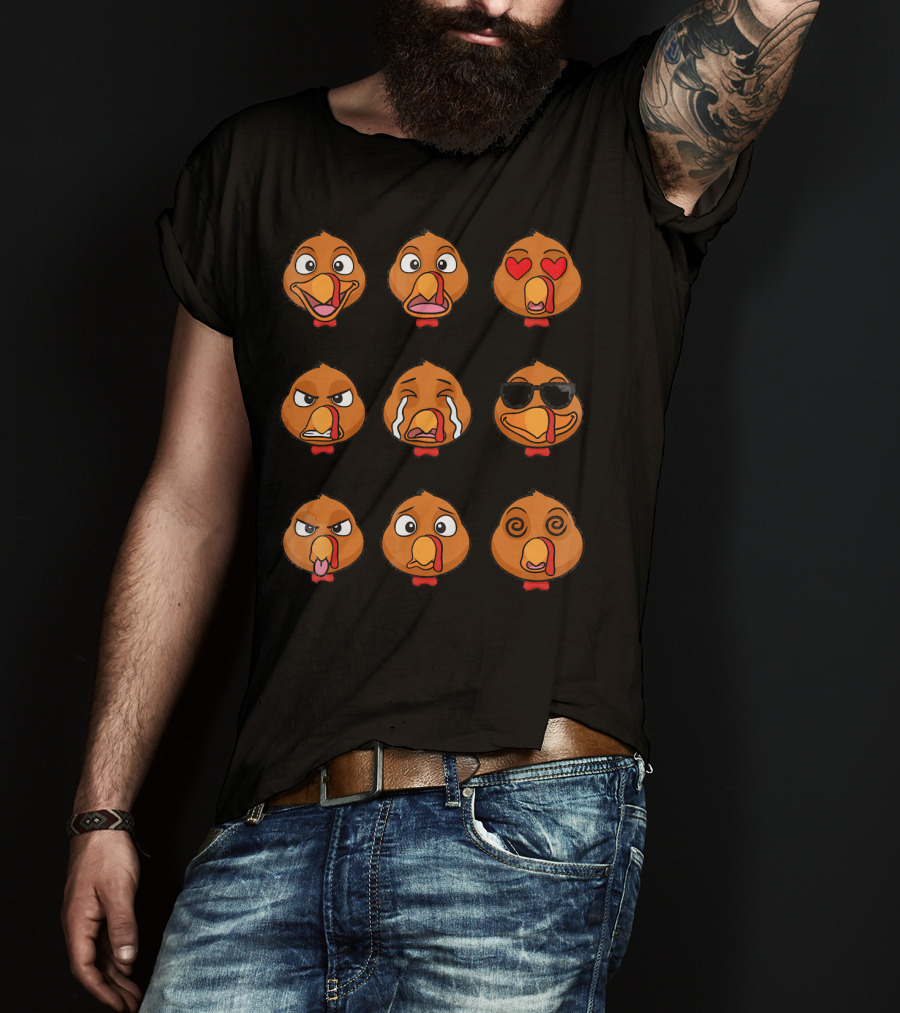 Funny Turkey Emoji Faces Expressions T-Shirt
