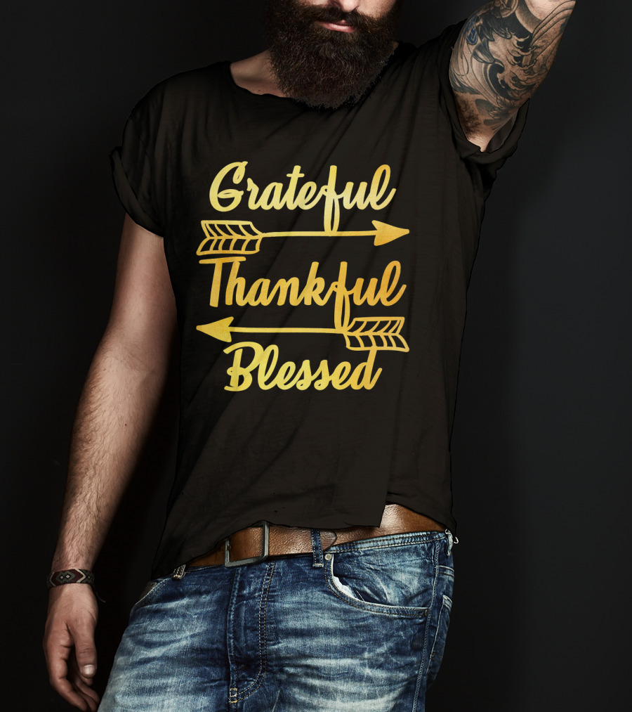 Grateful Thankful Blessed Arrows Typography T-Shirt