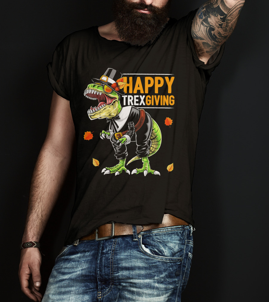 HAPPY TREXGIVING Dinosaur Pilgrim Thanksgiving T-Shirt