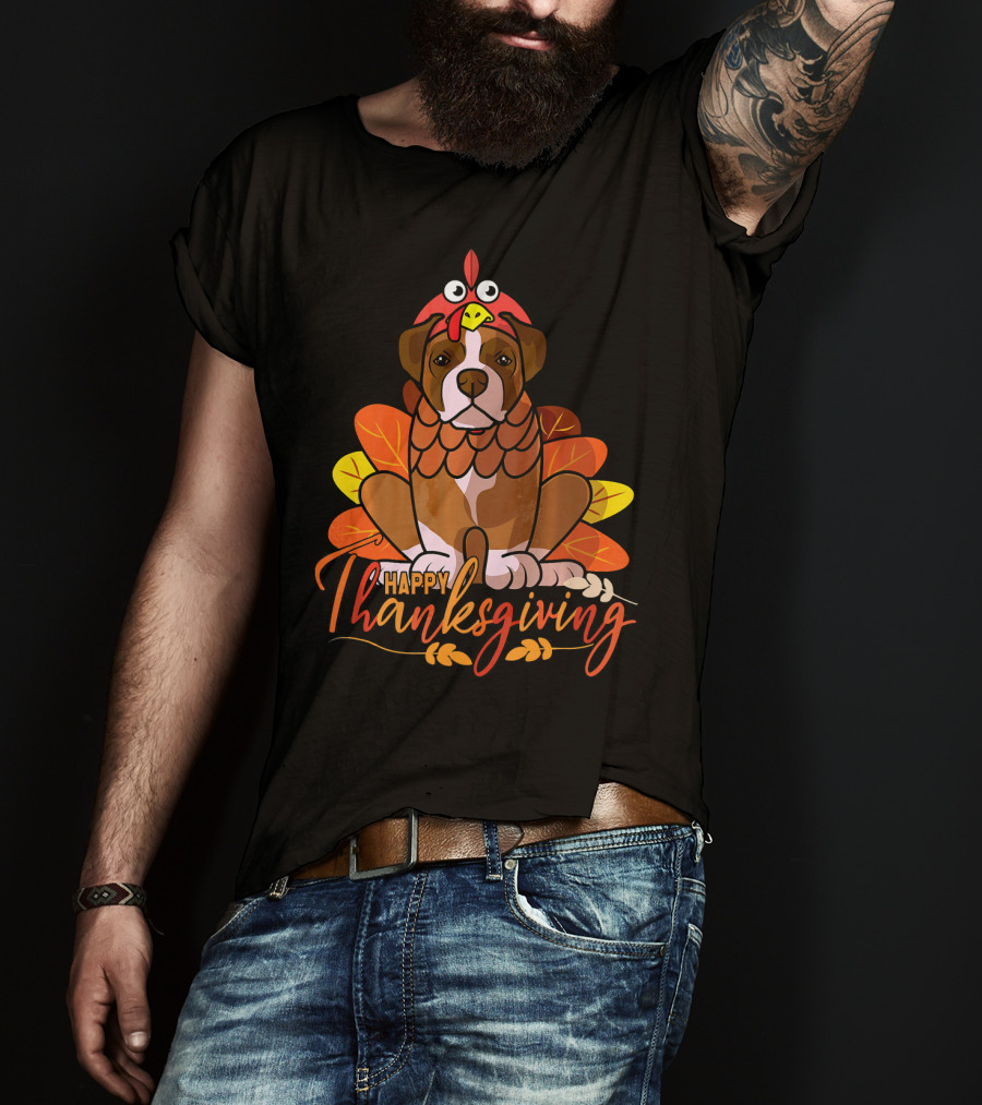 Happy Thanksgiving Boxer Dog Turkey Costume T-Shirt