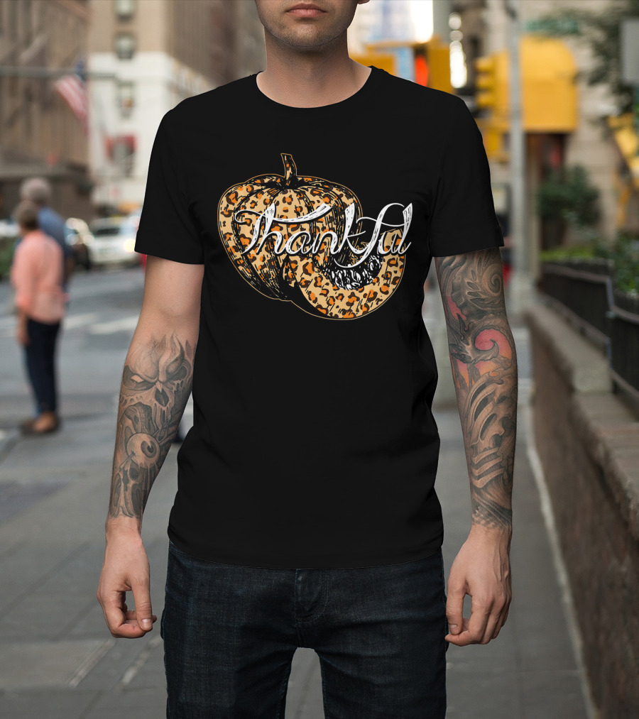 Thankful Pumpkin Leopard Print Fall T-Shirt