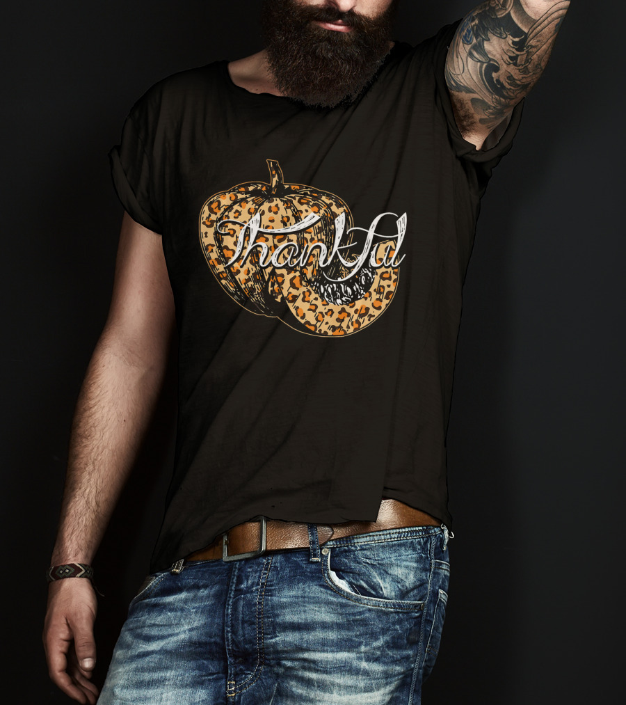 Thankful Pumpkin Leopard Print Fall T-Shirt