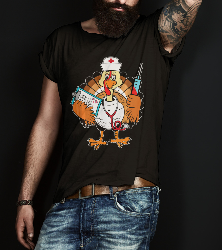 Thanksgiving Turkey Nurse Doctor With Syringe And Clipboard T-Shirt