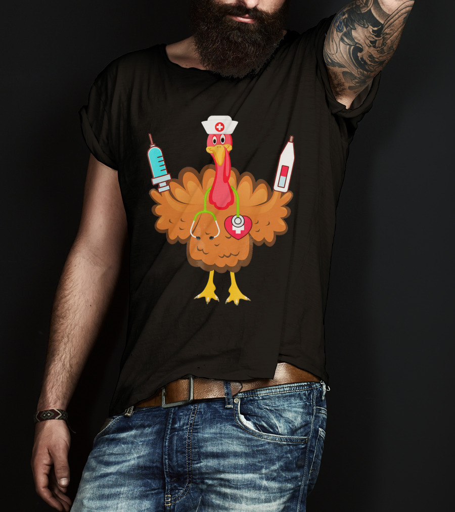 Nurse Turkey Stethoscope Syringe Nurse Hat Medical Humor T-Shirt