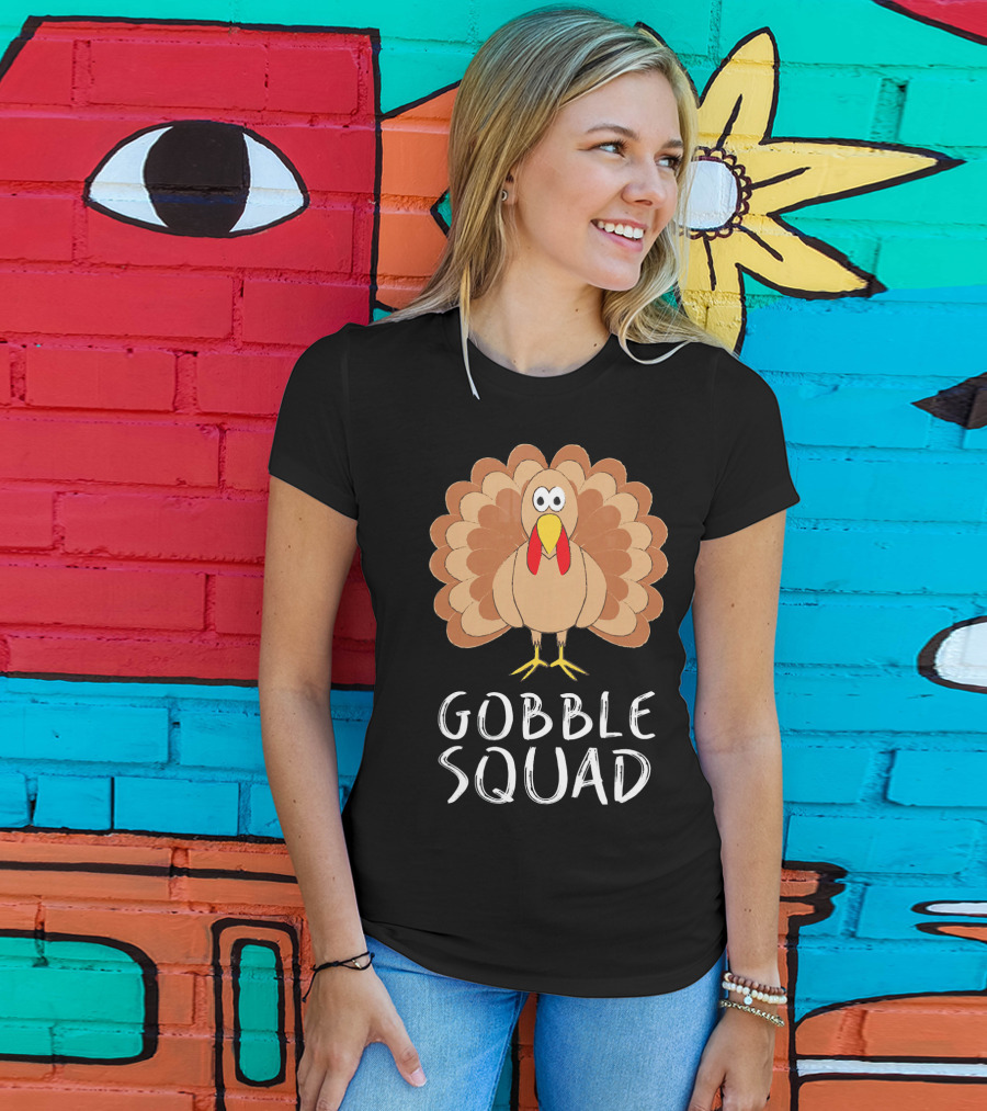 Gobble Squad Cute Turkey Trot Thankful Turkey T-Shirt