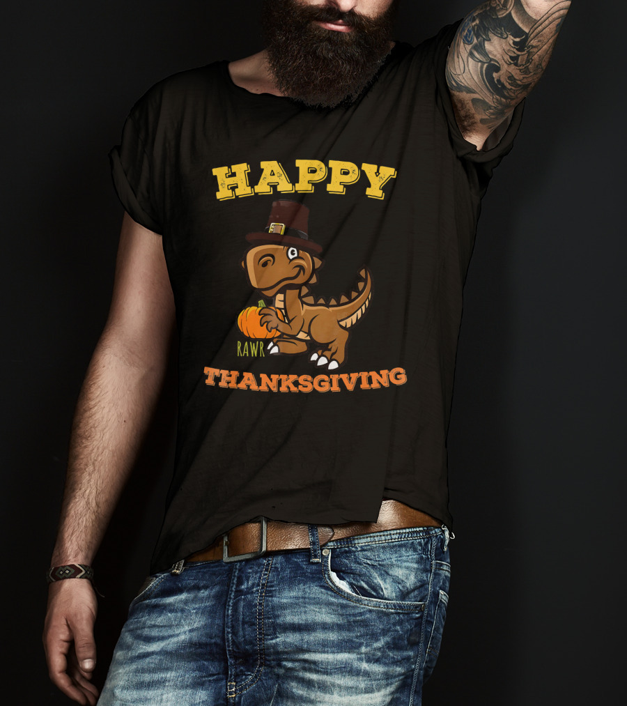 Happy Thanksgiving Dinosaur Pilgrim Rawr T-Shirt