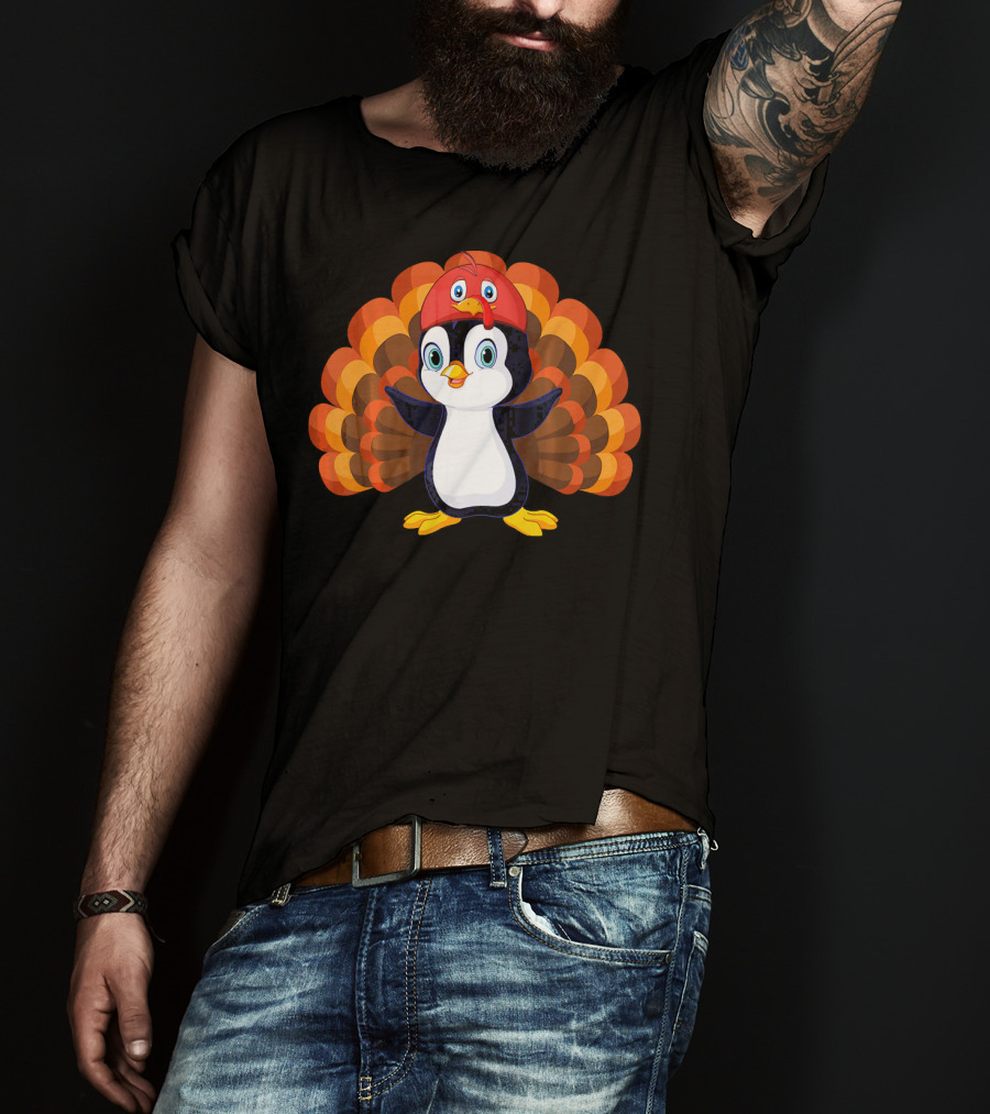 Turkey Penguin Thanksgiving Hybrid Character T-Shirt