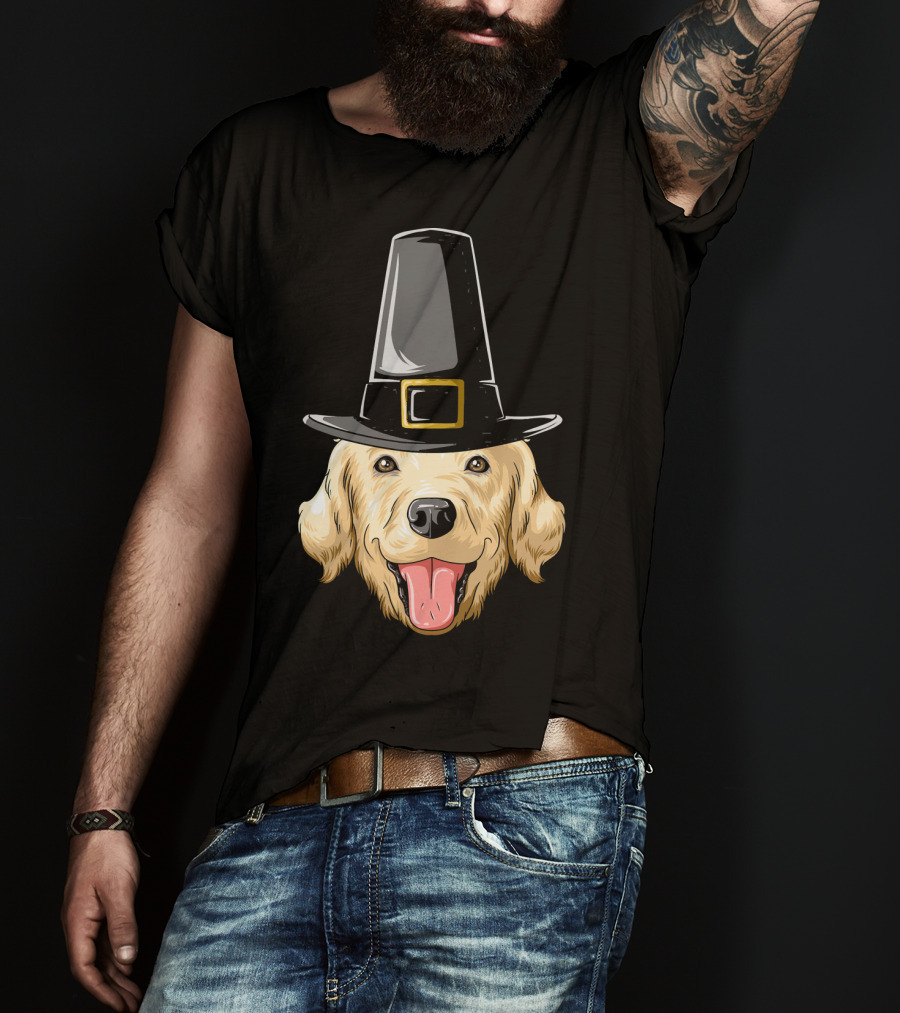 Golden Retriever Thanksgiving Pilgrim Hat T-Shirt