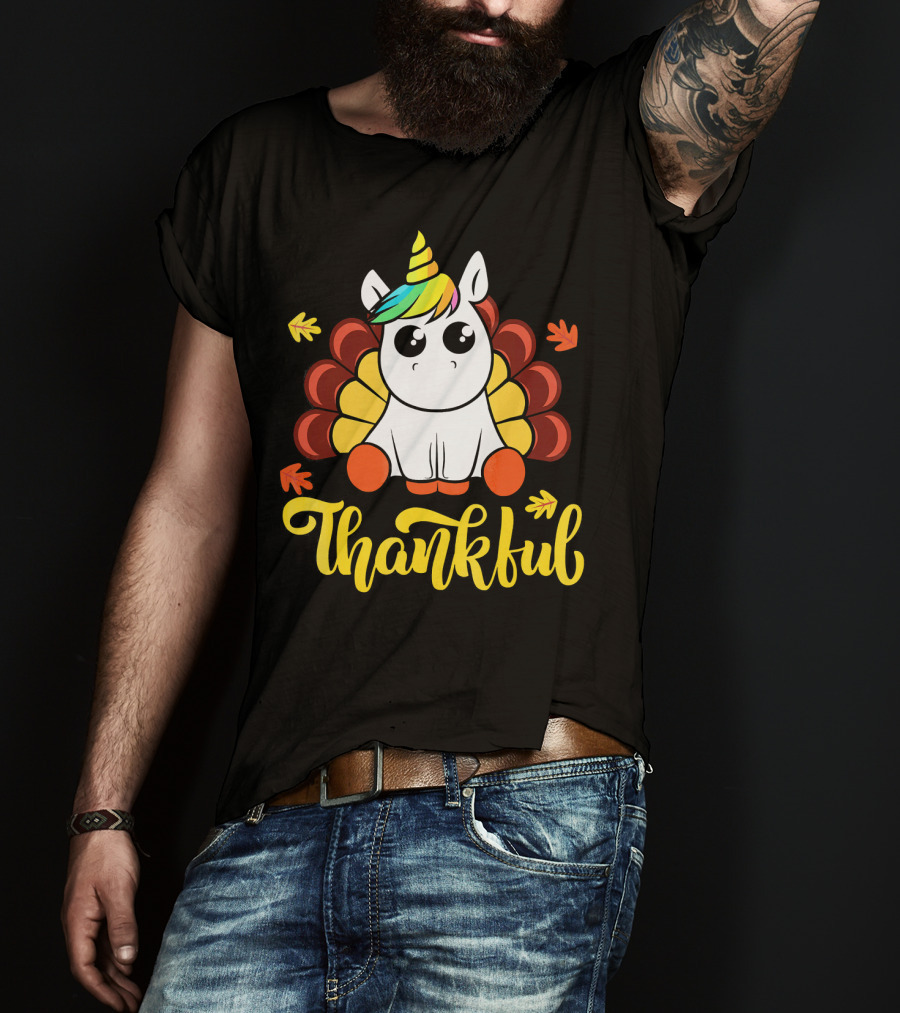 Thankful Thanksgiving Unicorn Turkey Cut T-Shirt