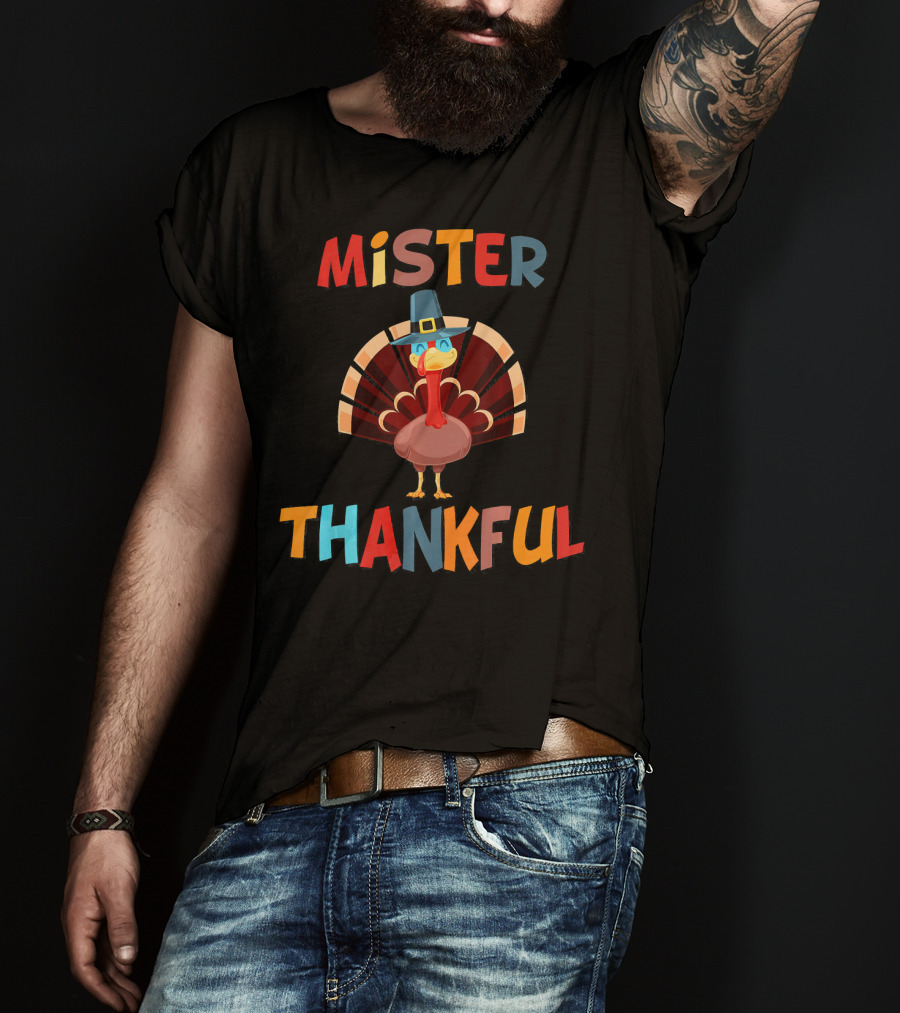 Mister Thankful Turkey With Pilgrim Hat T-Shirt
