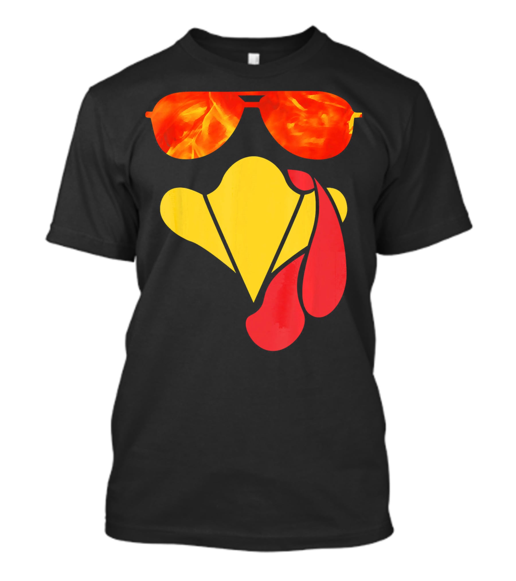 Turkey Face Thanksgiving Sunglasses Fire Flame T-Shirt