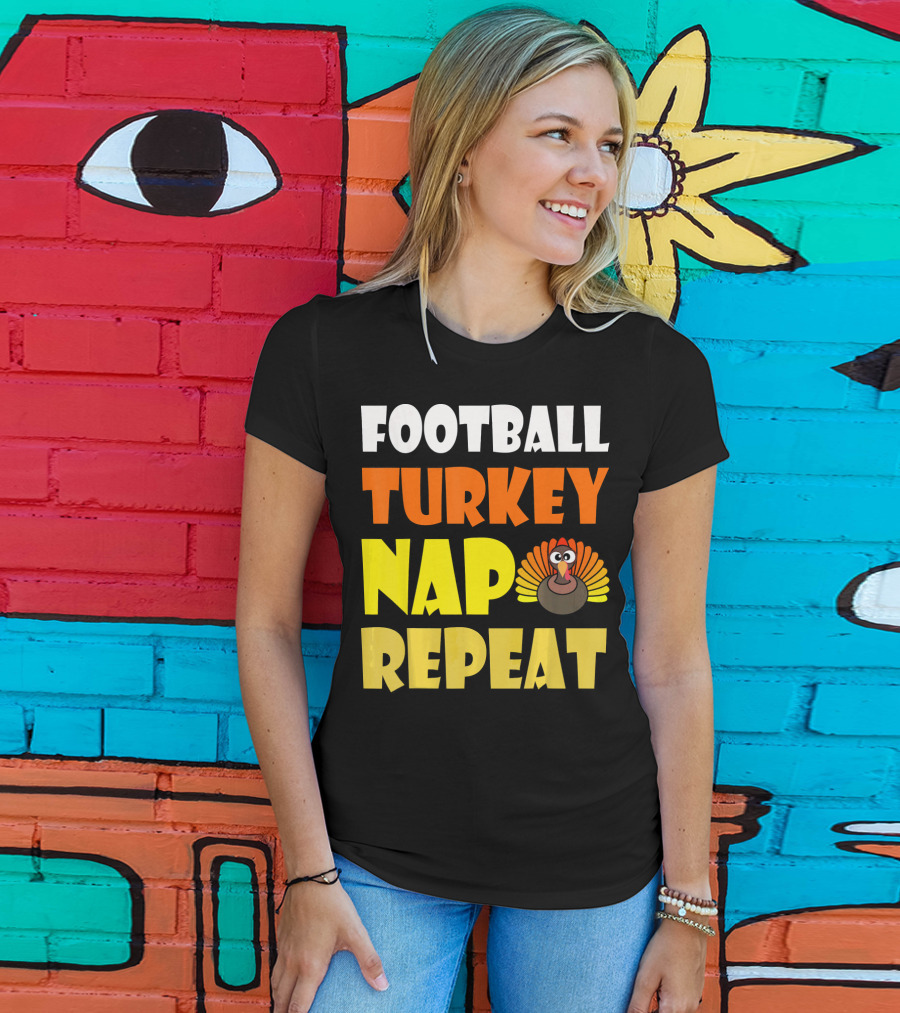 Football Turkey Nap Repeat Thanksgiving Enthusiast T-Shirt