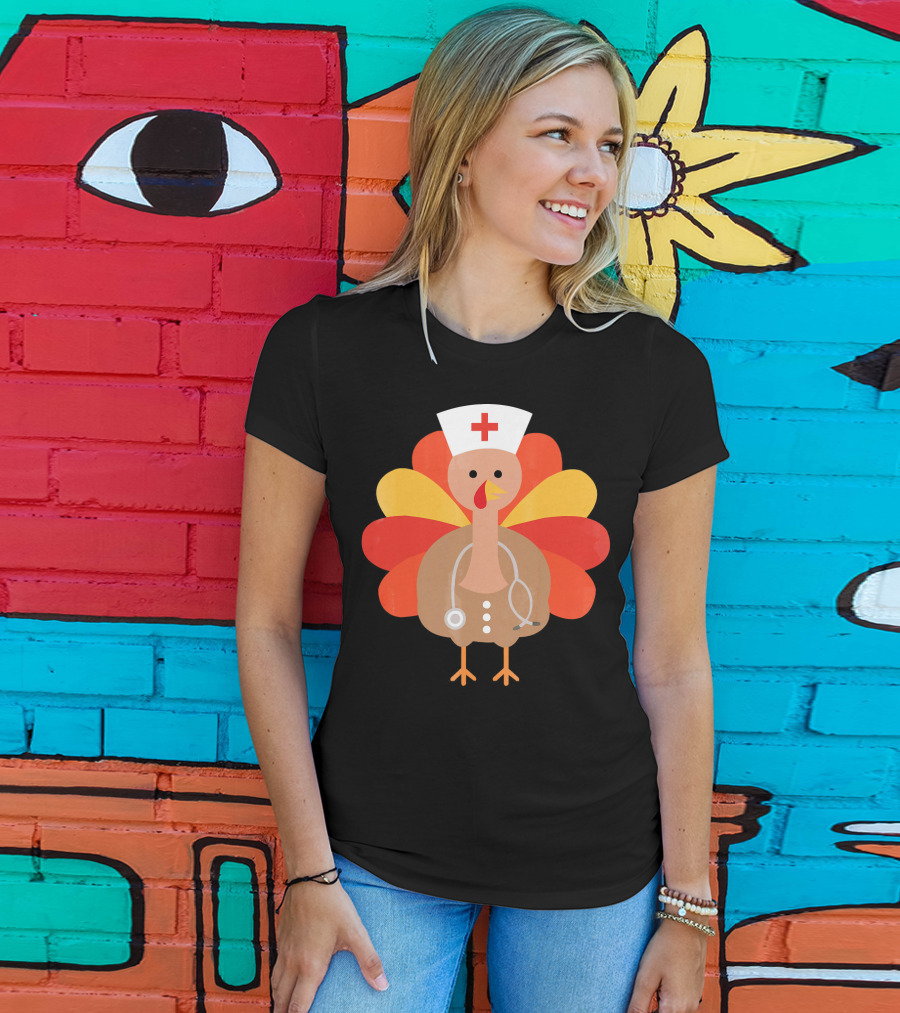 Thanksgiving Nurse Turkey With Stethoscope Cool T-Shirt