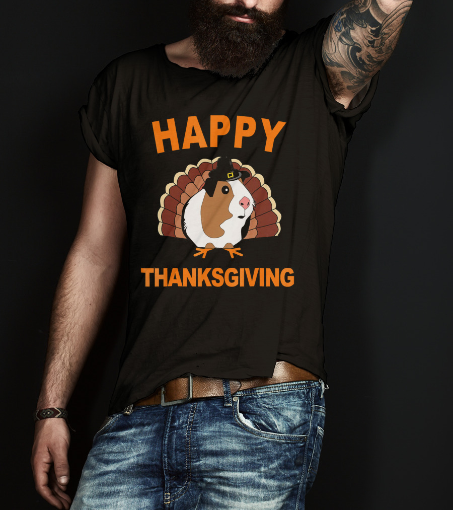 Happy Thanksgiving Funny Guinea Pig With Turkey Hat T-Shirt
