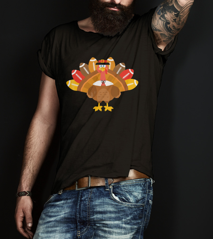 Thanksgiving Turkey Pilgrim Football Feathers T-Shirt