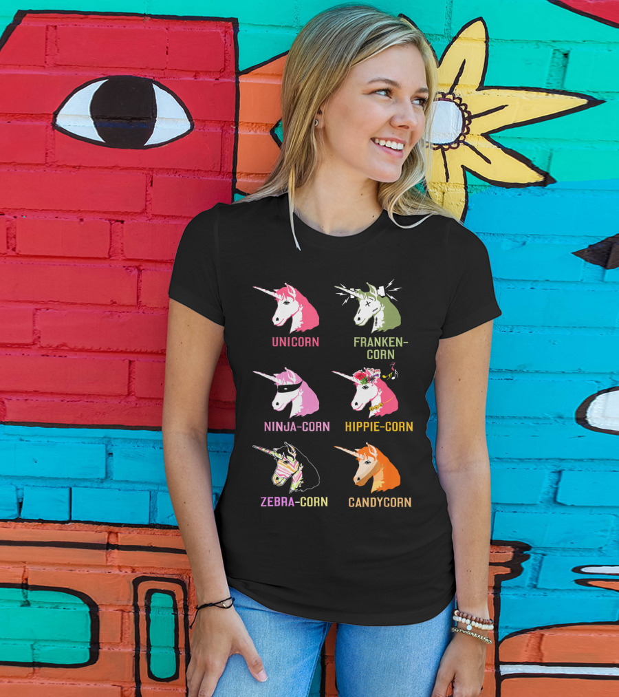 Unicorn Frankencorn Ninja-Corn Hippie-Corn Zebra-Corn Candycorn T-Shirt