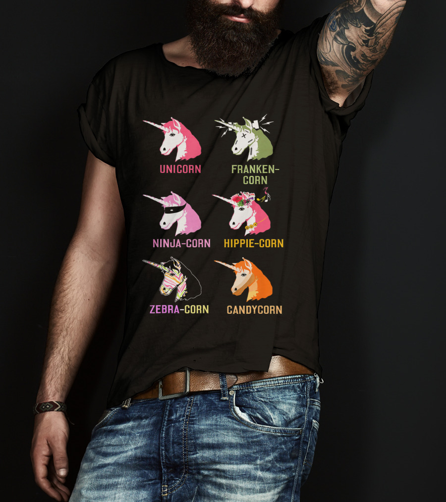 Unicorn Frankencorn Ninja-Corn Hippie-Corn Zebra-Corn Candycorn T-Shirt