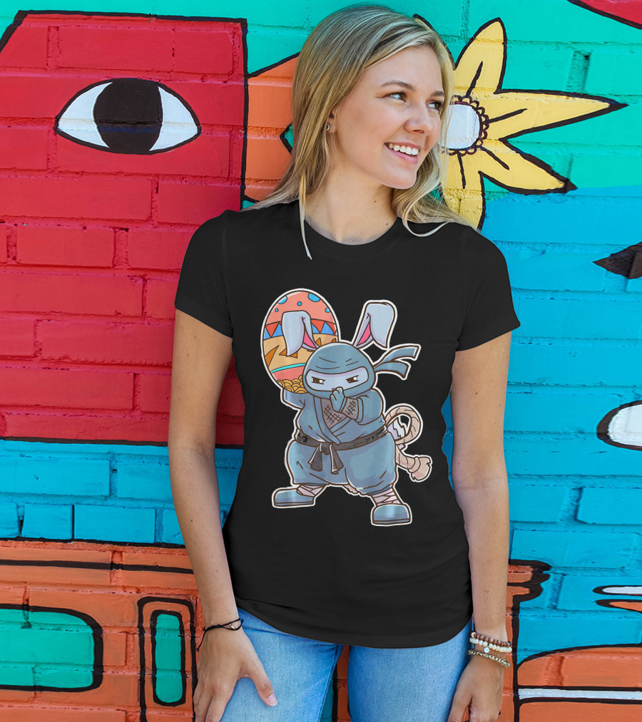 Easter Bunny Ninja Egg Master In Blue Robe With Colorful Egg T-Shirt
