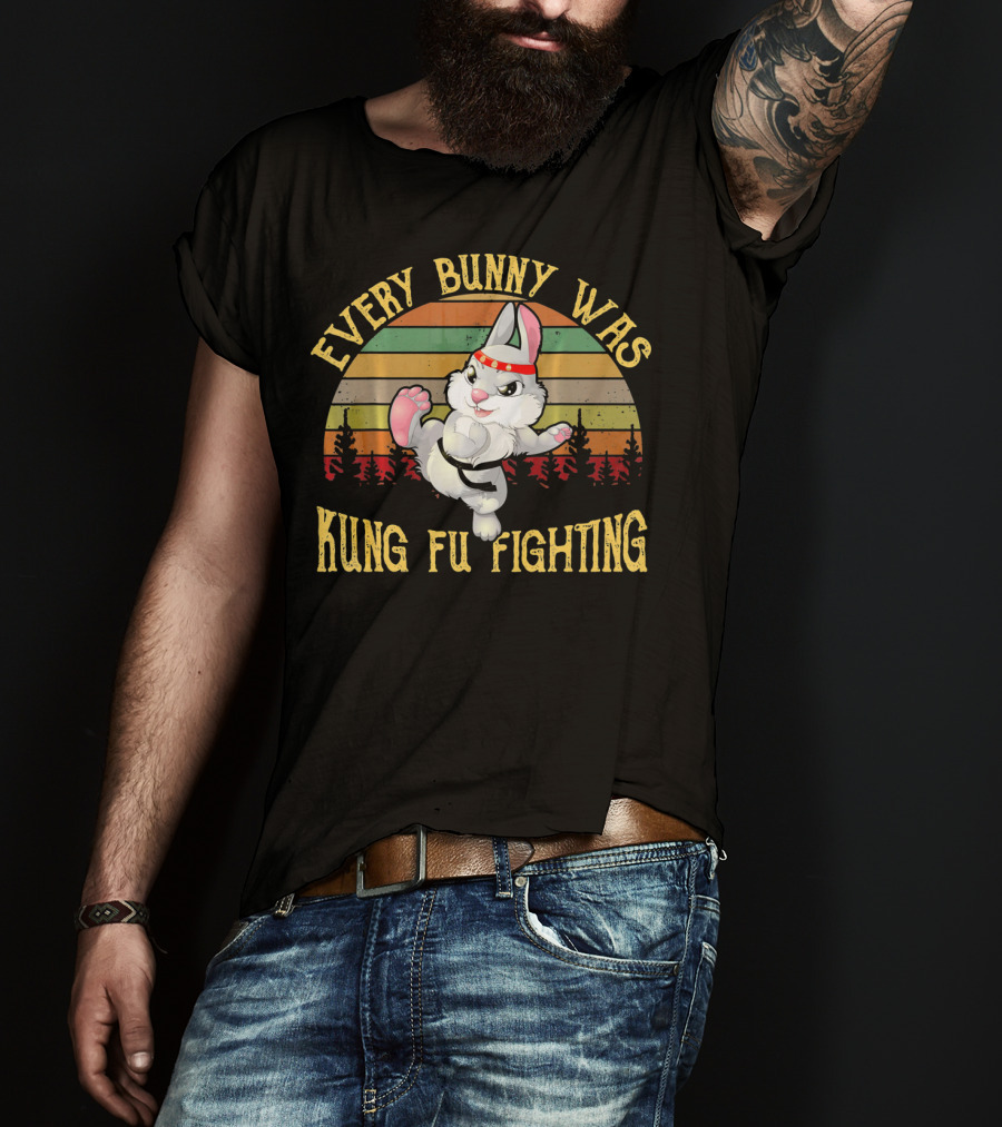 Every Bunny Was Kung Fu Fighting Retro Vintage Easter Rabbit T-Shirt