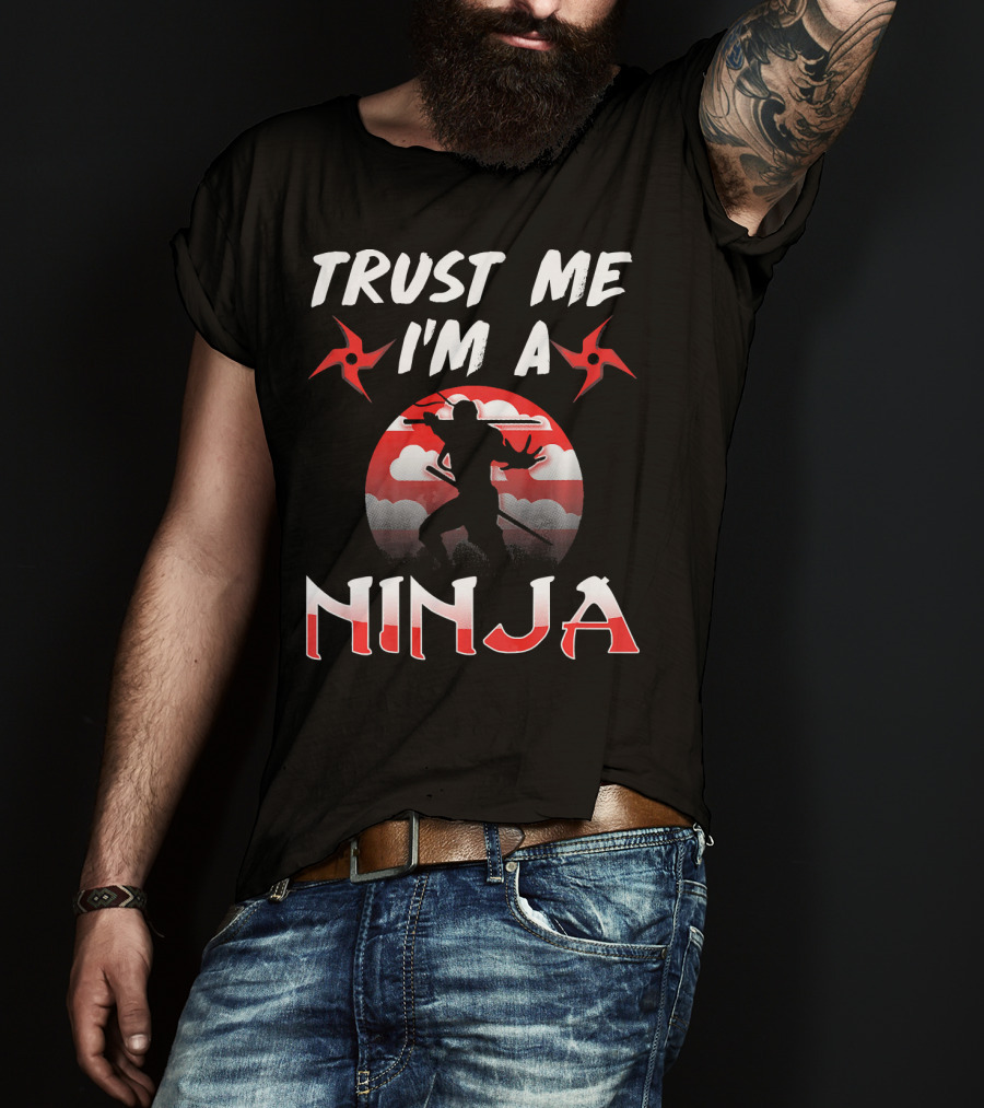 Trust Me I'm A Ninja Shuriken Shadow Silhouette With Red Circle Background T-Shirt
