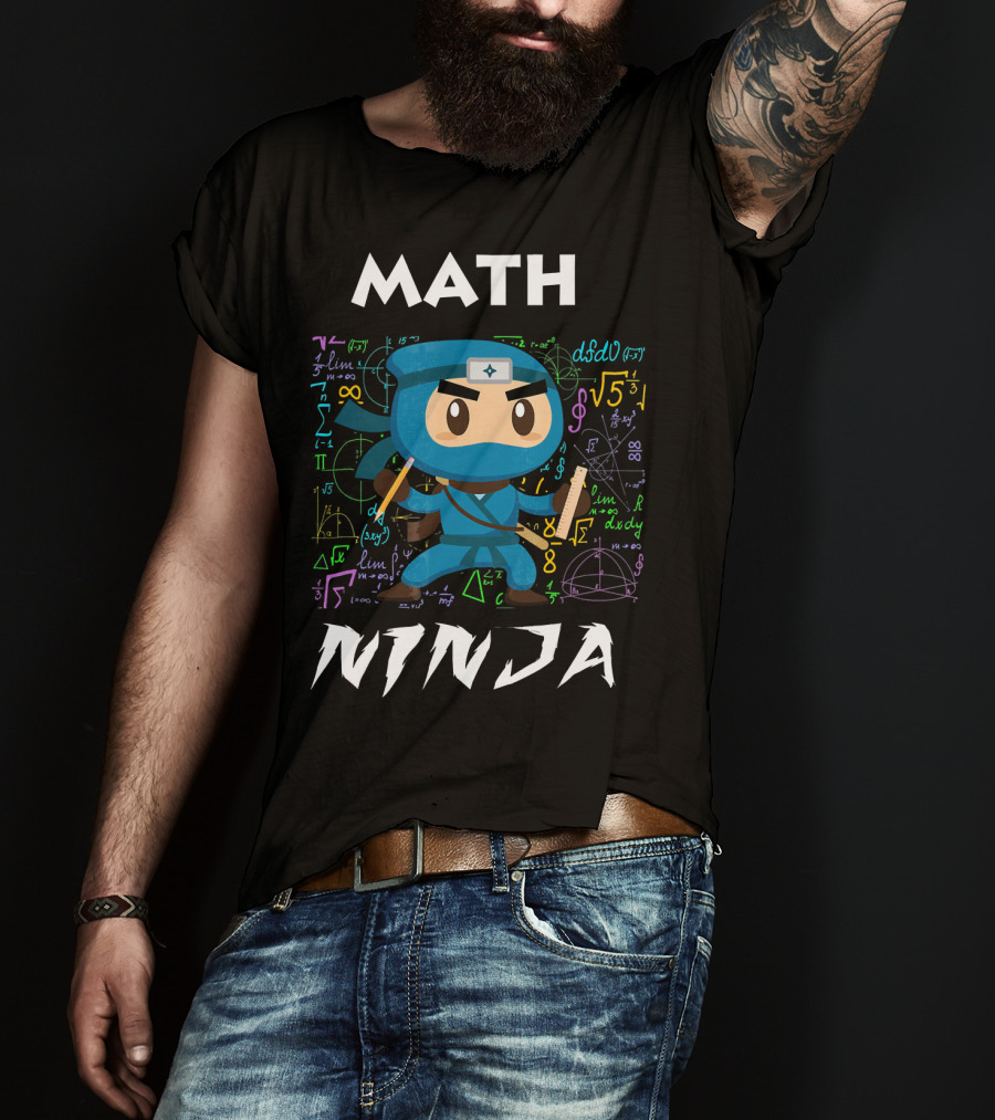 Math Ninja Dark With Equations And Symbols T-Shirt