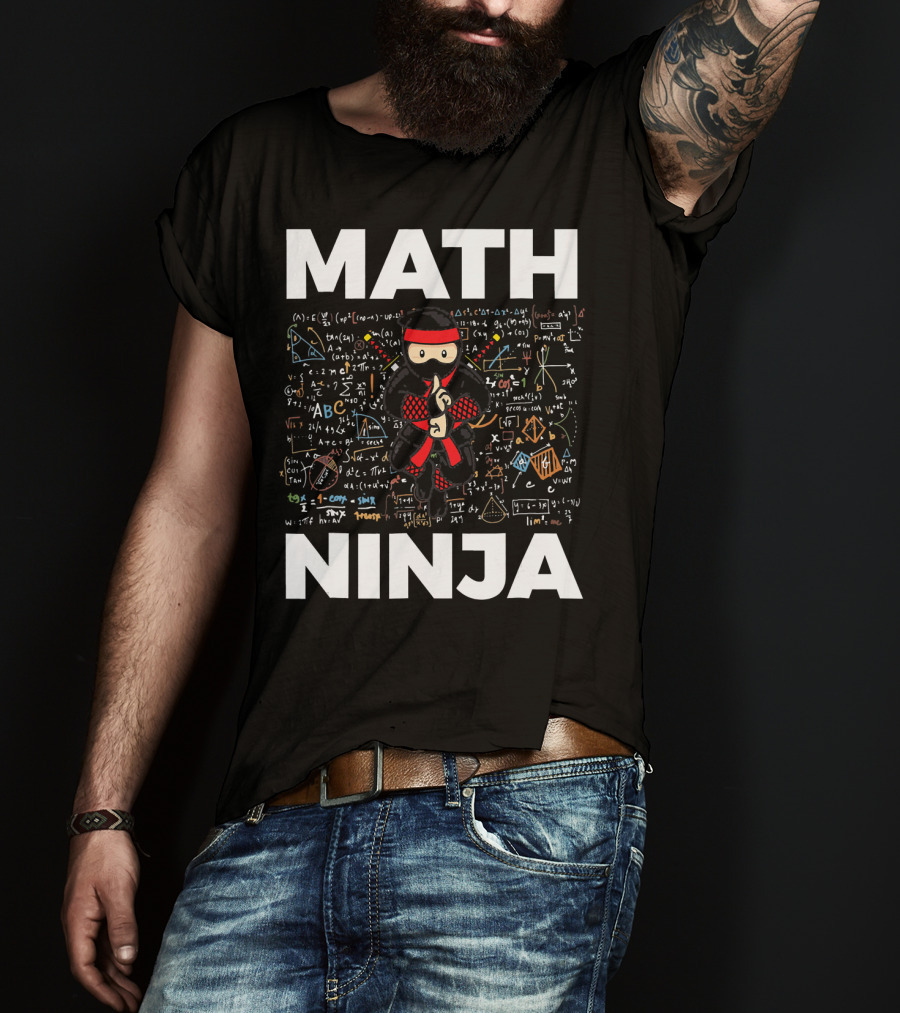 Math Ninja Funny Mathematics Equations And Symbols Background T-Shirt
