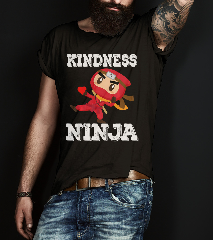 Kindness Ninja Cute Anti Bullying Funny Red Heart Cartoon Character T-Shirt