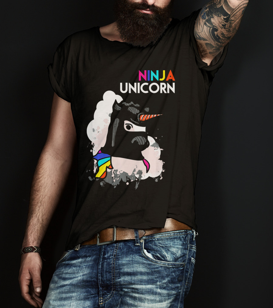 Ninja Unicorn Funny Cool Martial Arts Rainbow Scarf T-Shirt