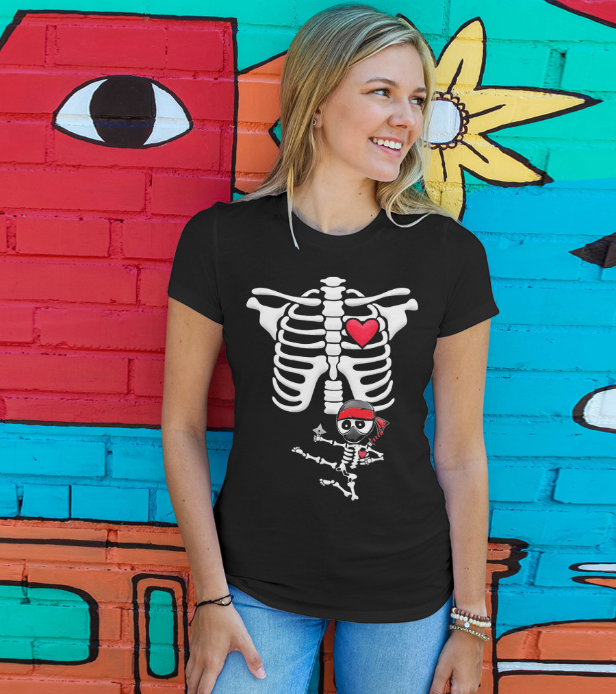 Maternity Baby Skeleton Ninja Heart Costume T-Shirt
