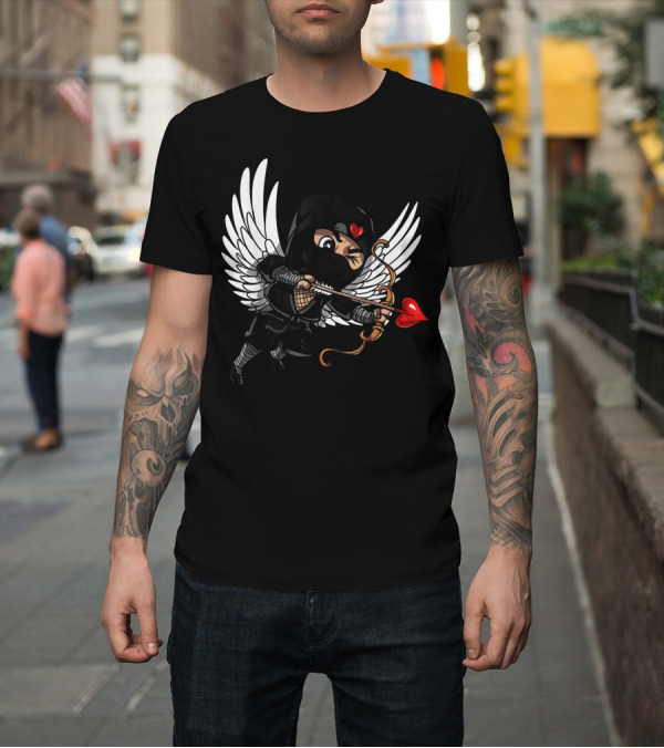 Shirt: Ninja Cupid Valentine with Bow and Heart Arrow Angel Wings T-Shirt Ninja Cupid Valentine with Bow and Heart Arrow Angel Wings T-Shirt