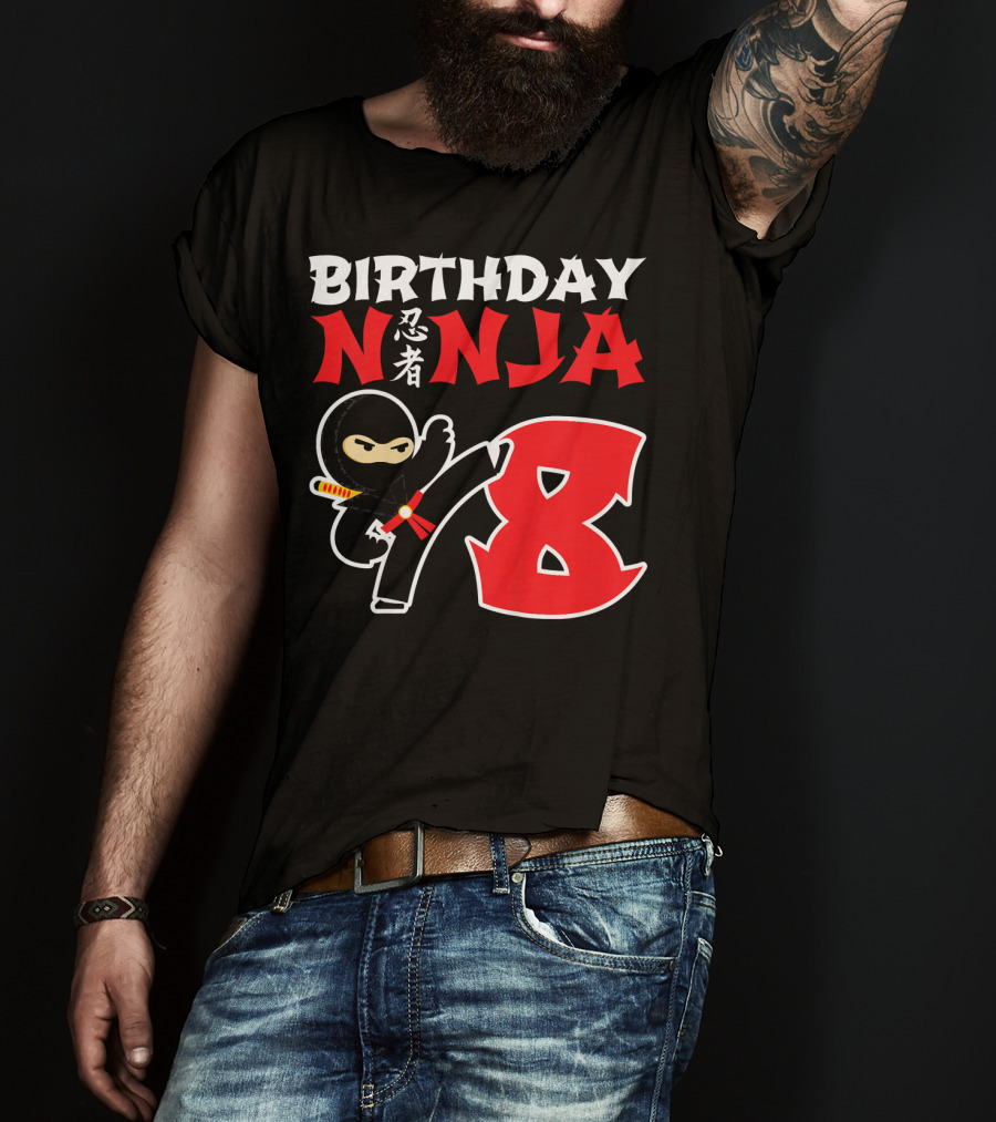 Birthday Ninja 8 Year Old Ninja Kanji T-Shirt