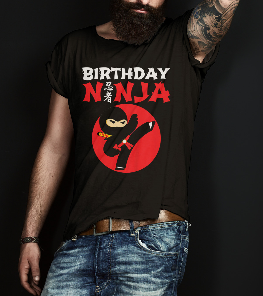 Birthday Ninja Kicking Action Kids Party T-Shirt