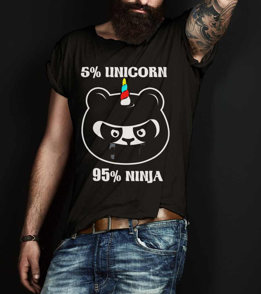 5% UNICORN 95% NINJA Panda Unicorn Hybrid Cartoon T-Shirt