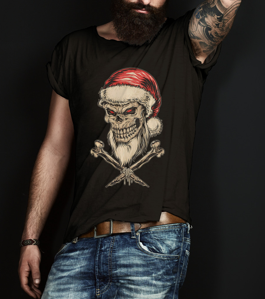 Vintage Santa Skull With Crossbones Christmas T-Shirt