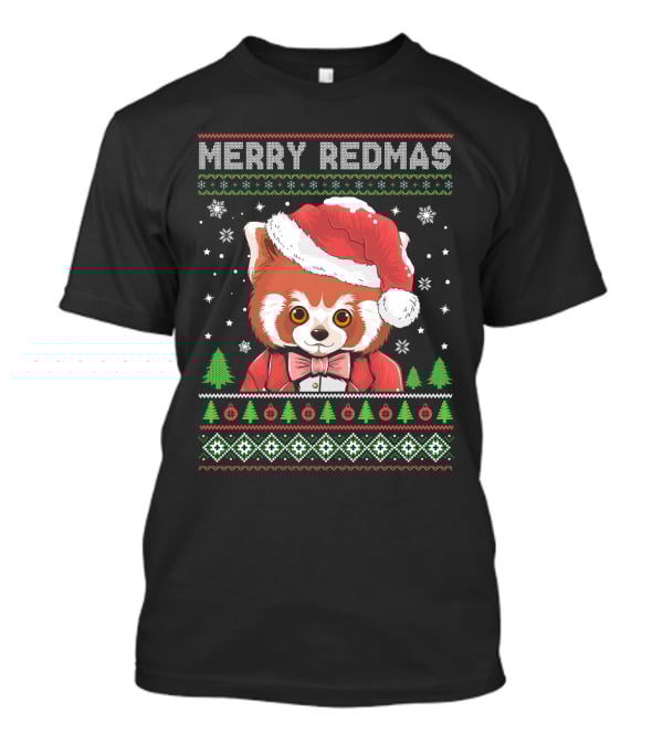 Merry Redmas Raccoon With Santa Hat And Festive T-Shirt