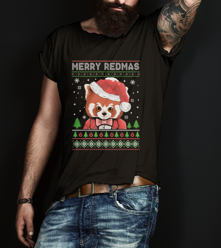 Merry Redmas Raccoon With Santa Hat And Festive T-Shirt